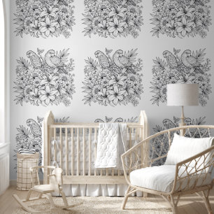 Farbenfrohe Lila und Papageien mit farbigen Blume Tapete