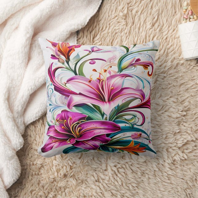 Farbenfrohe Lily-Blume im lebhaften Blumendesign Kissen (Decke)
