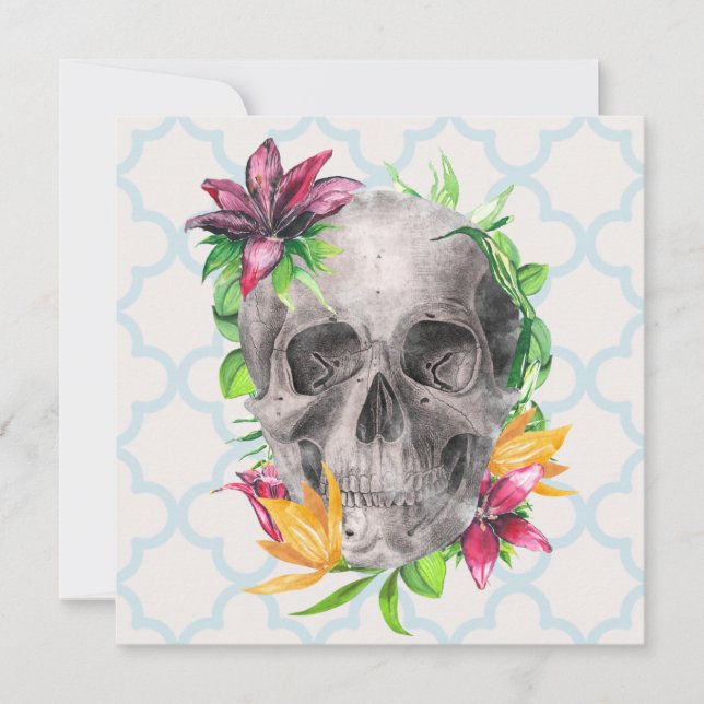 Farbenfrohe Lily Floral Skull Gothic Gruß Karte (Vorderseite)