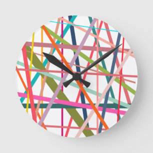 Farbenfrohe Linien Runde Wanduhr