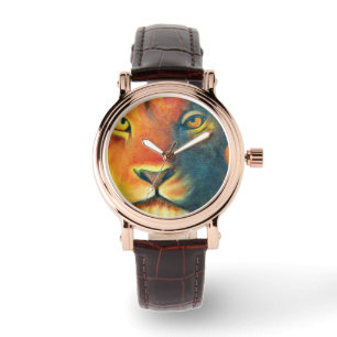 Farbenfrohe Lion Head Portrait Oil Painting Armbanduhr