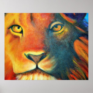 Farbenfrohe Lion Head Portrait Oil Painting Poster
