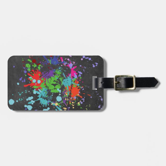 Farbenfrohe Lion Paint Artistic Splash Gepäckanhänger (Vorderseite horizontal)