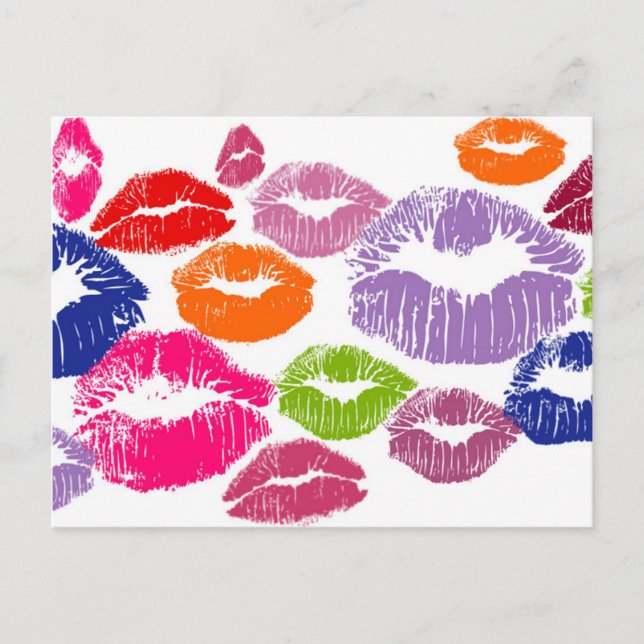 Farbenfrohe Lipstick Kisses Lippfarbe Postkarte (Vorderseite)
