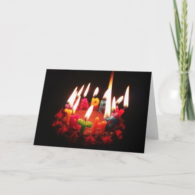 Farbenfrohe, LitC "Happy Birthday" Kerzen, Dunkles Karte (Vorderseite)