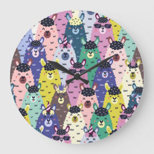 Farbenfrohe Llamas Childish Seamless Hintergrund Große Wanduhr