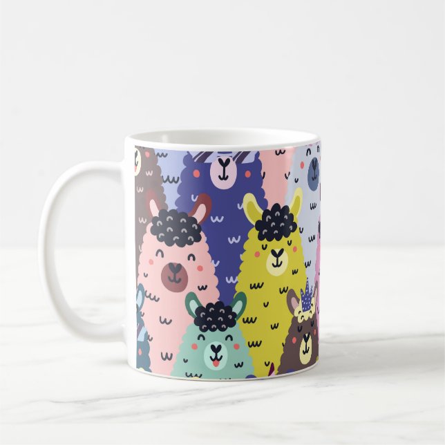 Farbenfrohe Llamas Childish Seamless Hintergrund Kaffeetasse (Links)
