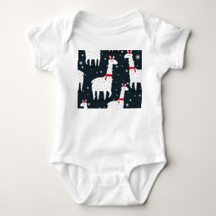 Farbenfrohe Llamas: Schneetier nahtlos. Baby Strampler