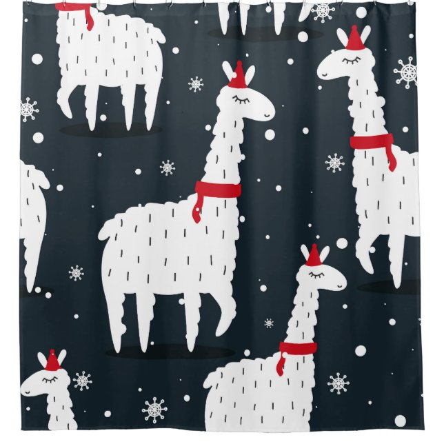 Farbenfrohe Llamas: Schneetier nahtlos. Duschvorhang (Vorderseite)