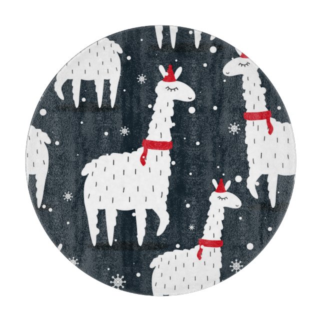 Farbenfrohe Llamas: Schneetier nahtlos. Schneidebrett (Vorderseite)