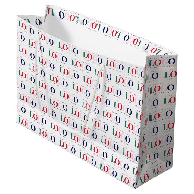 Farbenfrohe Logomuster für Rectangle, Wiederholung Große Geschenktüte (Vorderseite Schrägansicht)