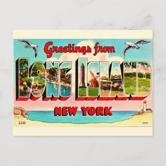 Farbenfrohe Long Island Postcard Postkarte (Vorderseite)