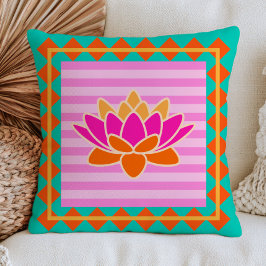Farbenfrohe Lotus auf rosa Streifen BOHO Chic Blum Kissen