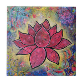 Farbenfrohe Lotus Blume Yoga Keramik Tile Fliese