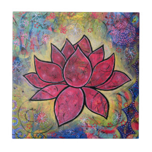 Farbenfrohe Lotus Blume Yoga Keramik Tile Fliese