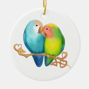 Farbenfrohe Lovebirds Keramik Ornament
