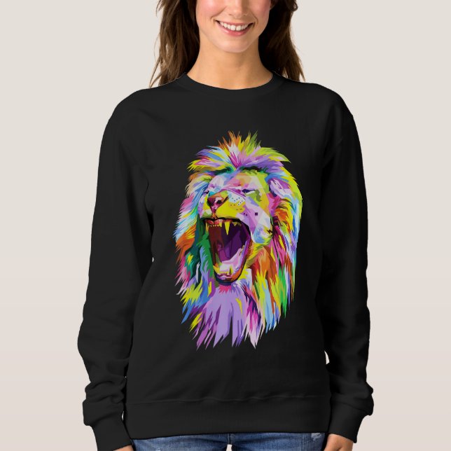 Farbenfrohe Löwenkopf Pop Kunst für Löwen Sweatshirt (Vorderseite)