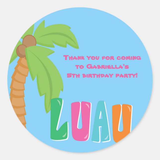Farbenfrohe Luau Palm Tree Round Sticker (Vorderseite)