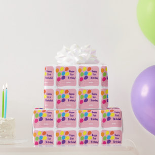 Farbenfrohe Luftballons Mädchen 1. Geburtstag Geschenkpapier
