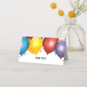 Farbenfrohe Luftballons und Konfetti Geburtstagsfe Platzkarte
