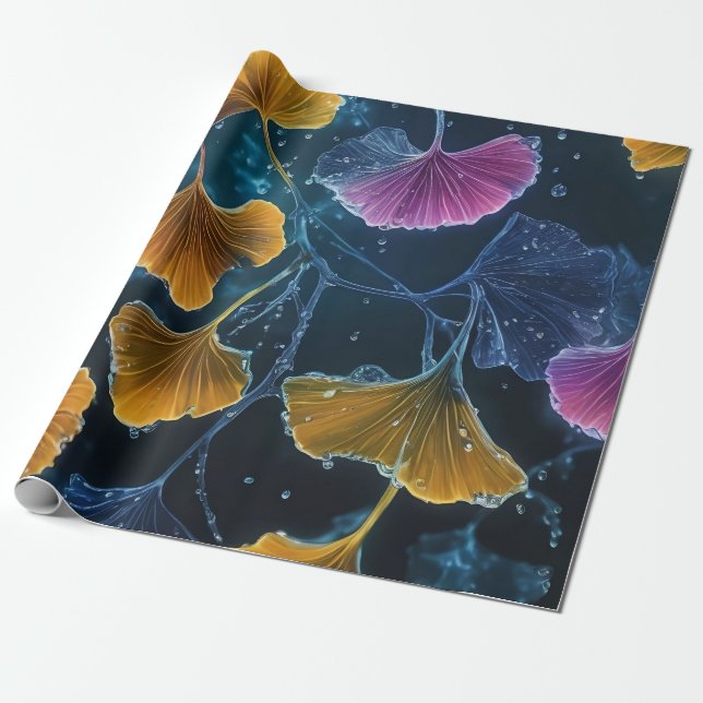Farbenfrohe Luminogramm-Ginkgo-Blätter Geschenkpapier (Ungerollt)