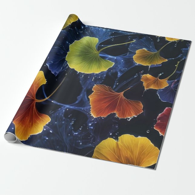 Farbenfrohe Luminogramm-Ginkgo-Blätter Geschenkpapier (Ungerollt)