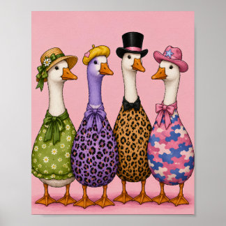 Farbenfrohe Lustige Mode Whimsical Enten Poster