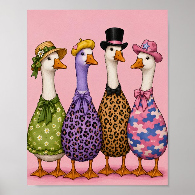 Farbenfrohe Lustige Mode Whimsical Enten Poster (Vorne)