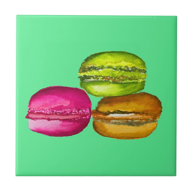 Farbenfrohe Macarons Aquarellkunst funky Fliese (Vorderseite)