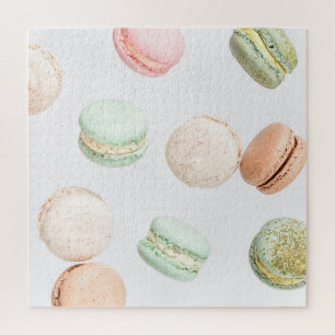 Farbenfrohe Macarons: Süß fallendes Muster. Puzzle