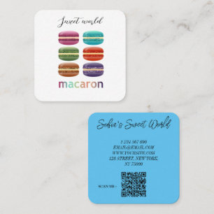 Farbenfrohe Macarons Süßigkeiten Qr Code Moderner Quadratische Visitenkarte