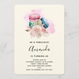Farbenfrohe Macarons und Blume Wasserfarbe Geburts Einladung