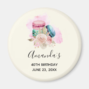 Farbenfrohe Macarons und Blume Wasserfarbe Geburts Magnet