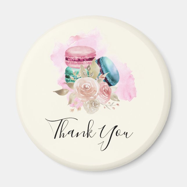 Farbenfrohe Macarons und Blume Wasserfarbe Vielen  Magnet (Vorne)
