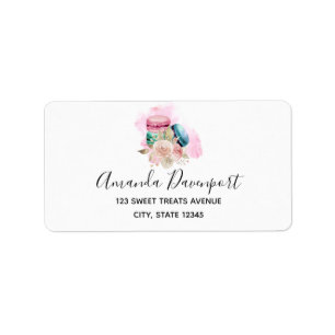 Farbenfrohe Macarons und Blume Wasserfarben Adressaufkleber