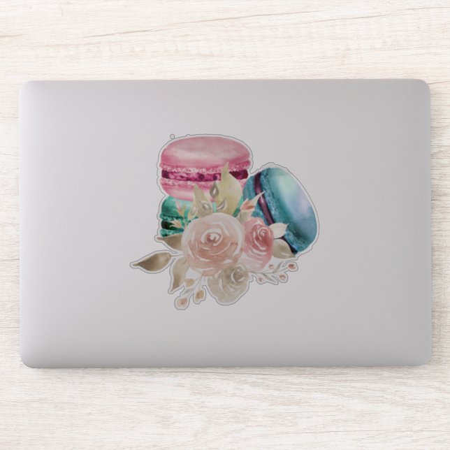Farbenfrohe Macarons und Blume Wasserfarben Aufkleber (Computer)