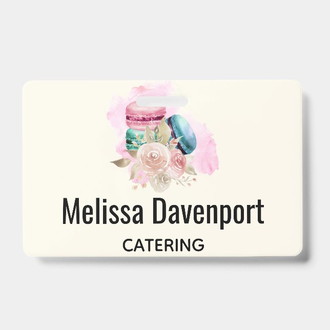 Farbenfrohe Macarons und Blume Wasserfarben Ausweis (Front)