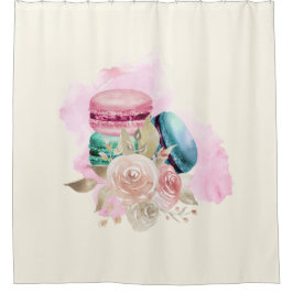 Farbenfrohe Macarons und Blume Wasserfarben Duschvorhang