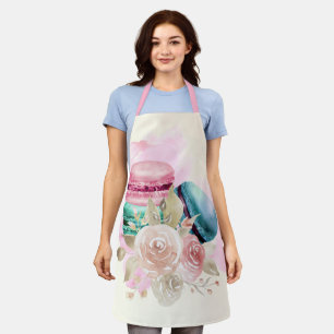 Farbenfrohe Macarons und Blume Wasserfarben Schürze