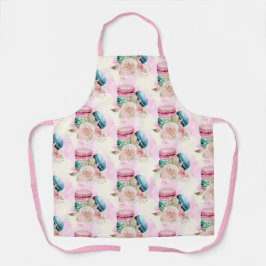 Farbenfrohe Macarons und Blume Wasserfarbmuster Schürze