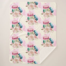 Farbenfrohe Macarons und Blume Wasserfarbmuster Sherpadecke