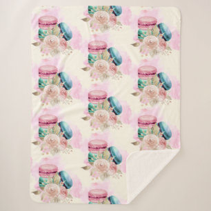 Farbenfrohe Macarons und Blume Wasserfarbmuster Sherpadecke