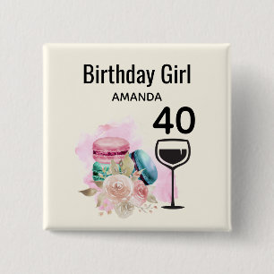 Farbenfrohe Macarons und Wine Birthday Girl Button