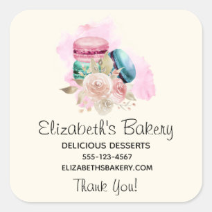Farbenfrohe Macarys und Blume Wasserfarben Busines Quadratischer Aufkleber