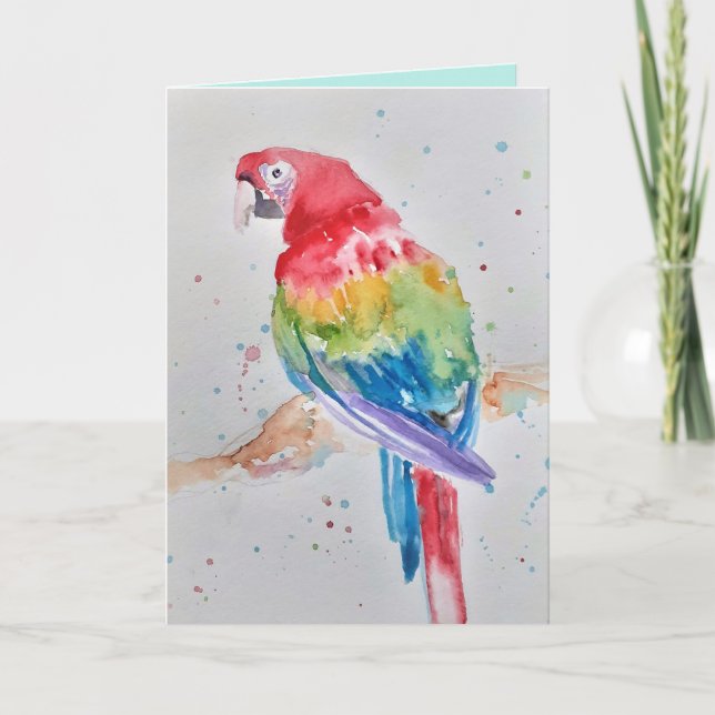 Farbenfrohe Macaw Parrot Watercolor Grußkarte Karte (Vorderseite)