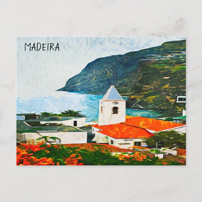 Farbenfrohe Madeira Funchal Ölfarbe Postkarte (Vorderseite)