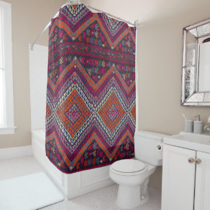 Farbenfrohe Magenta Orange Vintag türkisches Kilim Duschvorhang