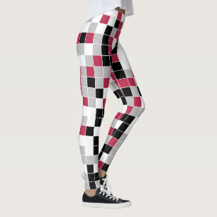 Farbenfrohe Magenta Schwarz Grau Geometrisches Mus Leggings