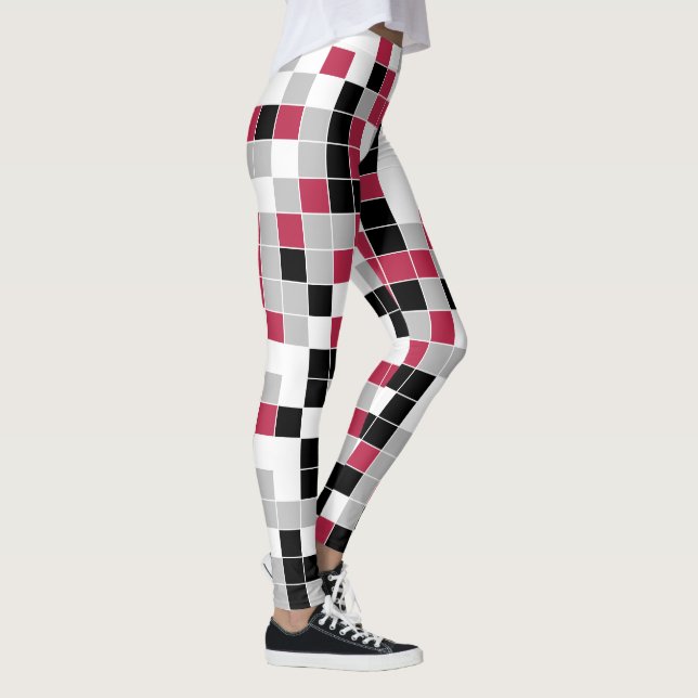 Farbenfrohe Magenta Schwarz Grau Geometrisches Mus Leggings (Rechts)