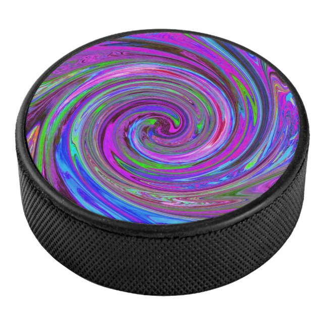 Farbenfrohe Magenta Swirl Retro Abstraktes Design Eishockey Puck (3/4)